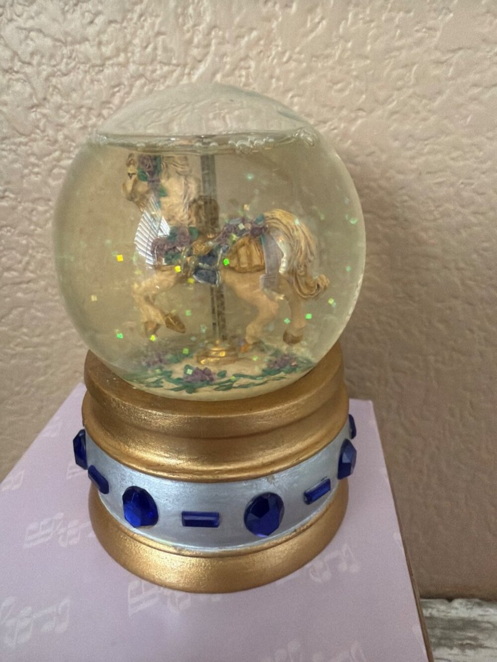 San Francisco Music Box Mini Sapphire Carousel Snow Globe Phantom of Opera w/Box - Picture 9 of 14